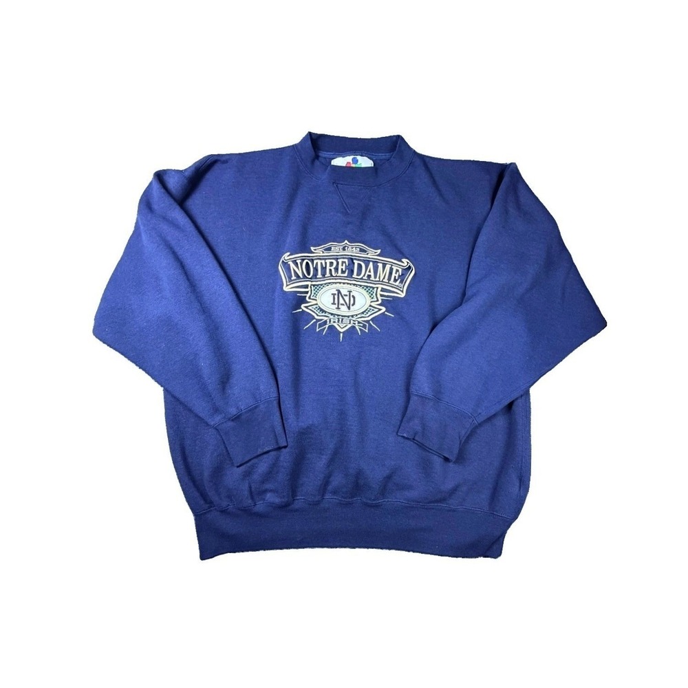 VTG Midwest Embroidery Mens Navy Blue Notre Dame Fighting Irish Sweatshirt XL